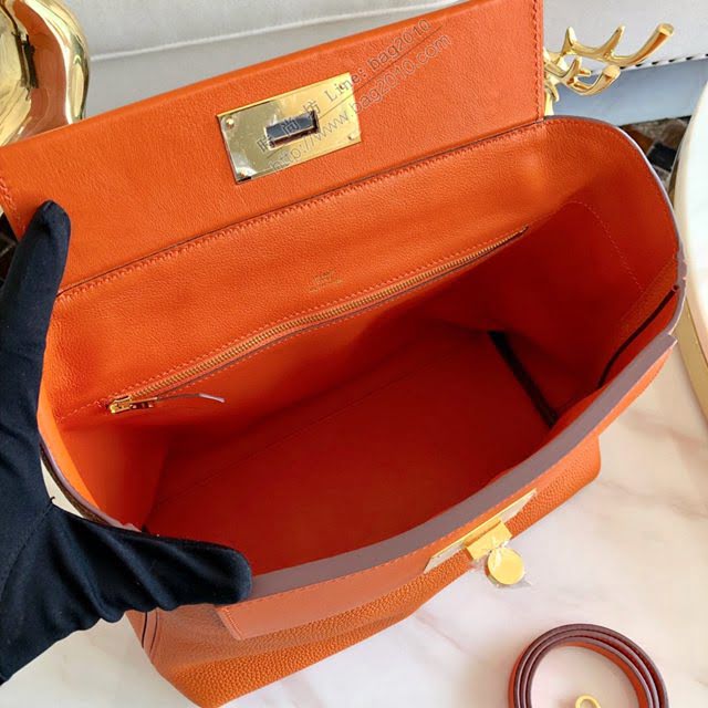 Hermes包包 愛馬仕Hermes Kelly2424 橙色/金扣 togo小牛皮 半手工制 Hermes休閒女款手提包  am1925